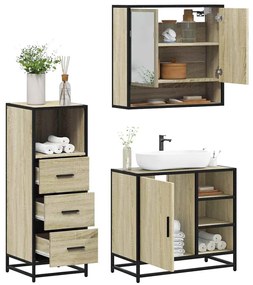 vidaXL 3 pcs conj. móveis casa banho derivados madeira carvalho sonoma