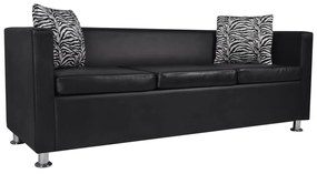 242208 vidaXL Sofá de 3 lugares couro artificial preto