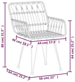 5 pcs conjunto de jantar p/ jardim vime PE