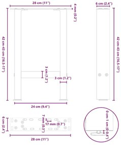 Pés para mesa de centro em aço natural, 2 peças, 28x(42-43) cm, aço