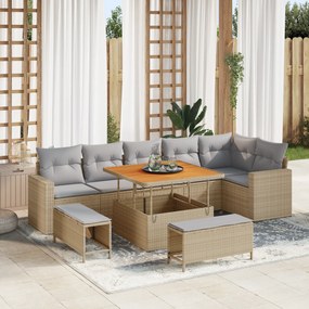 Conjunto de Sofá de Jardim vidaXL 9 Peças com Almofadas Bege Poliratan