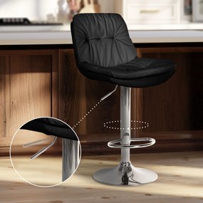 Banco de bar em couro sintético com estrutura prateada 92-113 x 46 x 54 cm preto