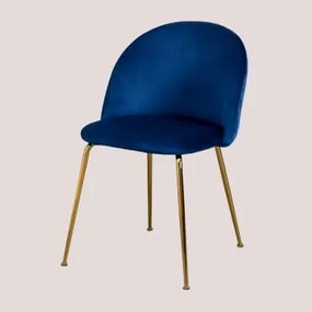Pack 4 Cadeiras de Jantar de Veludo Kana Design Azul & Dourado - Sklum
