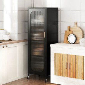 Armário Cozinha metálico 45 x 40 x 141 cm de 5 níveis Despensa de cozinha alta e estreita com prateleiras ajustáveis e porta semitransparente Preto