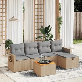 vidaXL 6 pcs conj. sofás jardim c/ almofadões vime PE bege misturado