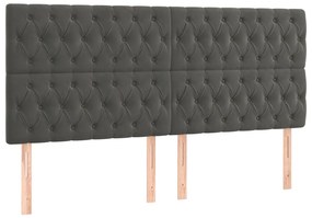 Cabeceira de cama c/ LED veludo 180x7x118/128 cm cinza-escuro