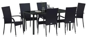 Conjunto de Jantar para Jardim 7 pcs Preto Rattan de PE