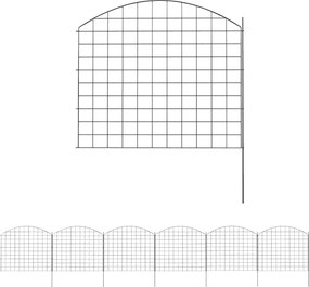 Cerca de jardim em metal, cerca decorativa, conjunto de 6 para hortaliças, bordadura de caminho, 460 x 97 cm, preta