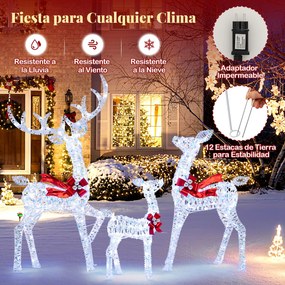 Conjunto de 3 Renos de Natal Iluminados, 215 Luzes LED Resistentes às Intempéries, Branco