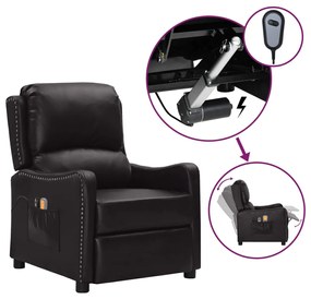 vidaXL Poltrona de massagens elétrica couro artificial preto brilhante