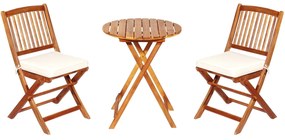 Conjunto 5 Peças Móveis, 2 Cadeiras com Almofada Acacia Mesa de Madeira Mesa Dobrável de Piscina Exterior Castanho Vermelho 60 x 60 x 74,5 cm