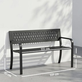 Banco de Jardim Exterior de 2 Lugares com Assento Ripado Apoios de Braço e Estrutura de Aço 119x50x75 cm Preto