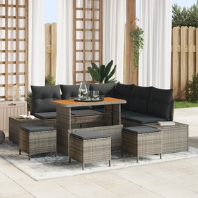 Conjunto de Sofás de Jardim vidaXL com Almofadas Cinza Vime Poly Acácia