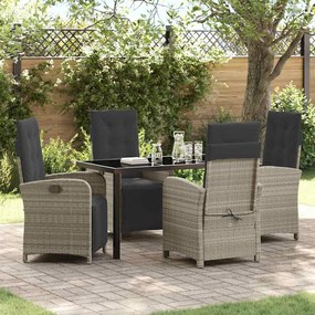 vidaXL Conjunto de Jantar para o Jardim com 5 Peças e Almofadas Rattan Poliéster Cinza Claro