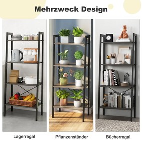 Estante de 4 níveis com estrutura de metal e apoios de pés ajustáveis - Carvalho