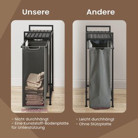 Cesto para roupa com prateleira, saco para roupa suja 65 L (50 x 33 x 72 cm) Preto + Cinza