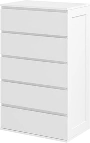 Cómoda com 5 gavetas, móvel de arrumação sem puxadores, design minimalista, 60 x 39 x 100 cm, branco