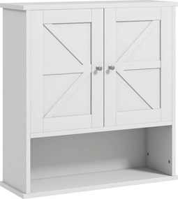 Armário de Parede para Casa de Banho Rústico com Compartimento Prateleira Ajustável 58x20x61,4 cm Branco