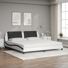 Cama com colchão 200x200 cm couro artificial preto e branco