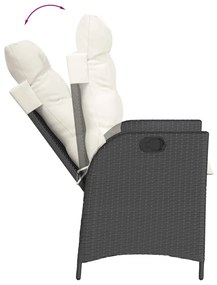 3 pcs conjunto de jantar p/ jardim c/ almofadões vime PE preto