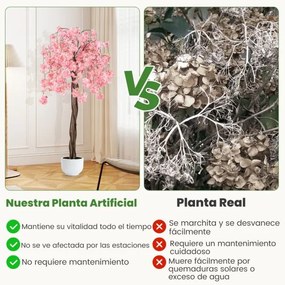 Árvore de Cerejeira Artificial de 163 cm com flores em tons degradés e tronco de madeira, vaso de cimento para interior Rosa