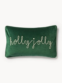 Capa de almofada em veludo bordado com rebordo Holly Jolly