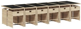 13 pcs conj. jantar jardim c/ almofadões vime PE bege misturado
