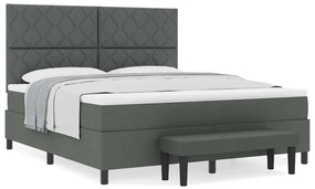 Cama Box com Colchão e Banco Cinza Escuro 180x200 cm Tecido