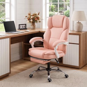 Cadeira de escritório ergonómica, cadeira de escritório reclinável em couro sintético, adequada para animais de estimação, altura ajustável, cor-de-ro