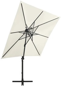 Guarda-sol jardim cantilever c/ poste e luzes LED 250 cm areia
