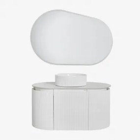 Conjunto De Móvel De Casa De Banho Suspenso Em Madeira Carsone Branco & Sem Unidade Auxiliar & Cerâmica Redonda Riscas Brancas Ø36 Cm - Sklum