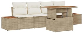 Conjunto de Jantar de Jardim de 5 Peças com Almofadas em Bege, Rattan,