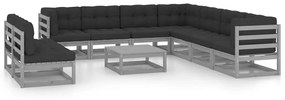 vidaXL 10pcs conjunto lounge de jardim + almofadões pinho maciço cinza