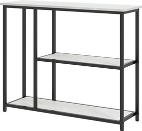 Mesa consola de 100 cm, com 3 níveis, tampos com efeito de mármore, estrutura em aço, branco