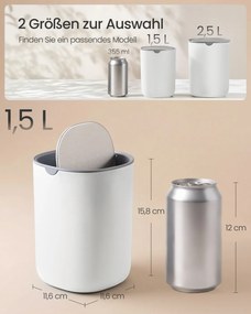 Caixote do lixo de mesa escritório em aço inoxidável, 1,5 L, com tampa basculante Branco