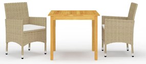 3 pcs conjunto de jantar para jardim bege