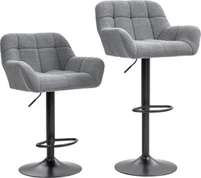 HOMCOM Banquetas de Bar Conjunto de 2 Design Retro Ajustável Acabamento Fleece Cinza + Preto | Aosom Portugal