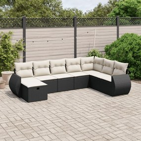 8 pcs conjunto sofás de jardim com almofadões vime PE preto