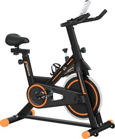 HOMCOM Bicicleta Estática com Resistência Ajustável Volante de Inércia de 8kg Ecrã LCD Assento e Guiador Ajustáveis 103x48x115cm Preto e Laranja | Aosom Portugal