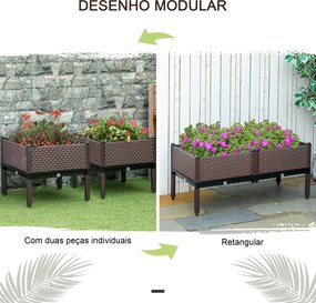Conjunto de 2 Floreiras de Exterior Quadradas Elevadas Combinação Livre Floreiras para Jardim  50x50x46,5 cm Castanho
