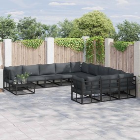 vidaXL Conjunto de Sofá de Jardim com almofada 11 pcs Preto Alumínio