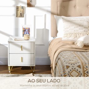 Mesa de Cabeceira "Aurora" com 2 Gavetas – 40x40x47 cm – Branco e Dour