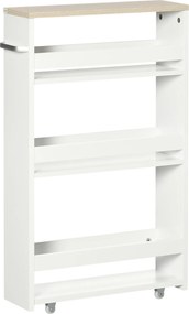 kleankin Estante Armazenamento Casa Banho 3 Níveis Estreita Alça Lateral Rodas 48x15x80cm Branco | Aosom Portugal