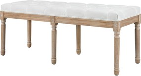 Banco de cama estofado, estilo vintage francês 117 C x 40 P x 48 A cm, com revestimento em tecido com aspeto de linho e pés em madeira maciça de cor c