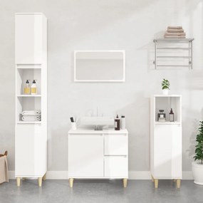 vidaXL Armário WC 30x30x100 cm derivados de madeira branco brilhante