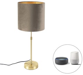 LED Candeeiro de mesa inteligente dourado com cúpula em veludo castanho 25 cm incl. Wifi A60 - Parte Country / Rústico