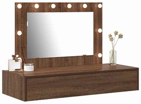 Mesa de Maquilhagem de Parede com Luzes LED Carvalho Castanho