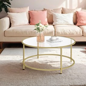 Mesa de centro redonda com superfície em vidro 84 x 84 x 45,5 cm dourado