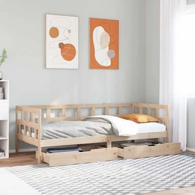 Sofá-cama com gavetas 90x190 cm madeira de pinho maciça