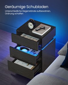 Conjunto de 2 mesas de cabeçeira com iluminação LED e 3 gavetas 35 x 40 x 55 cm, na cor preta